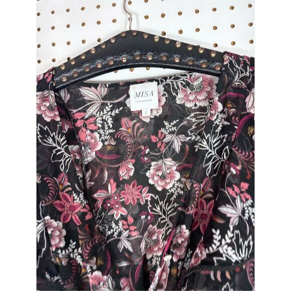 Misa Los Angeles Gallie Black Pink Floral Print Ruffle Mini Dress Size S - Picture 5 of 9
